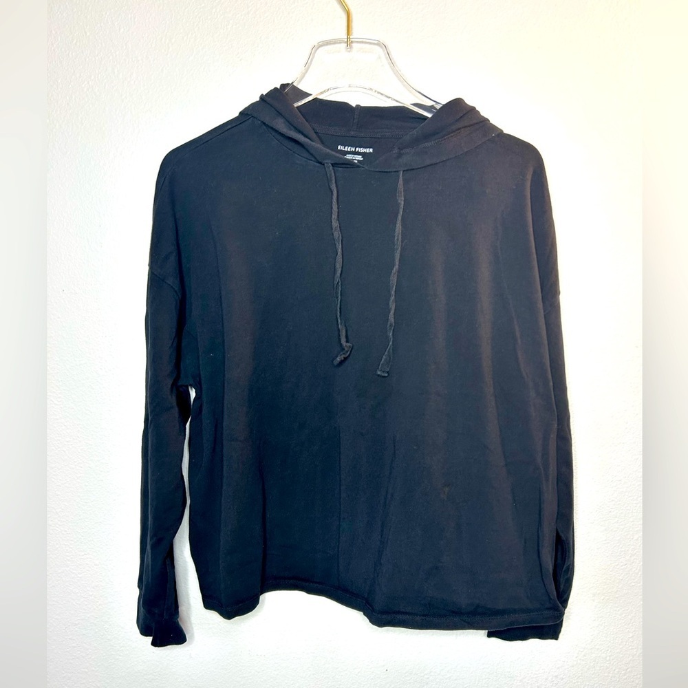 EILEEN FISHER Organic Cotton Solid Black Hoodie size women’s xs - Picture 2 of 7